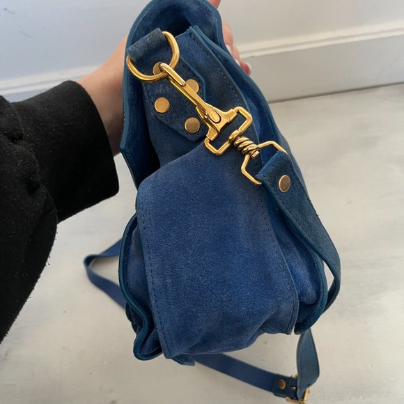Proenza Schouler PS1 Blue Suede Satchel Bag Envelope Flap With Buckle - Picture 6 of 16